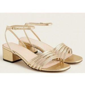 J Crew Block-heel multistrap sandals in metallic leather BE796